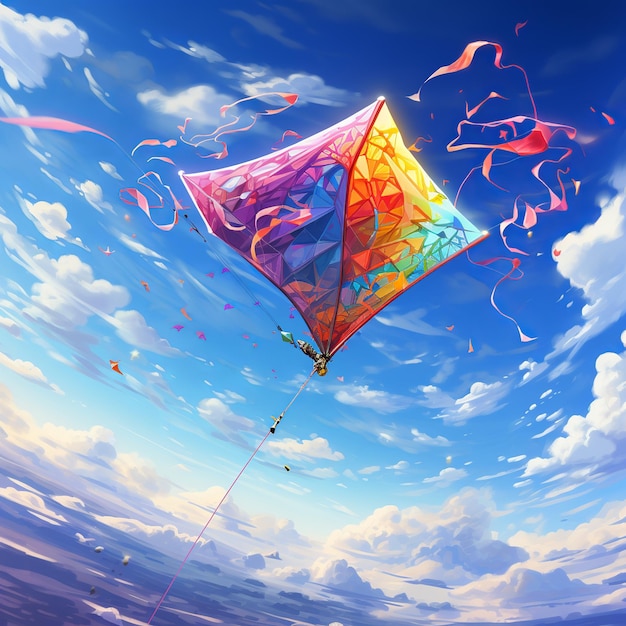 illustratie van kleurrijke vliegeren in de blauwe lucht door