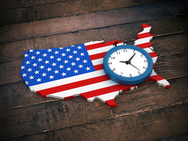 Illustratie van klok met amerikaanse vlag renderen