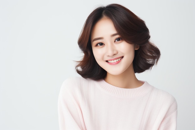 illustratie van Koreaanse vrouw college student op een grijze achtergrond met wit overhemd
