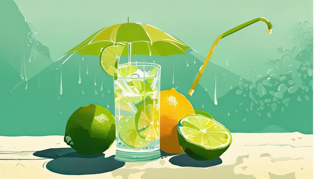 Illustratie van Koud Kalkwater met Paraplu
