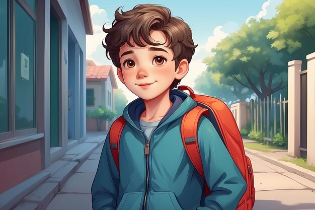Illustratie van Leuke jongen die naar school gaat