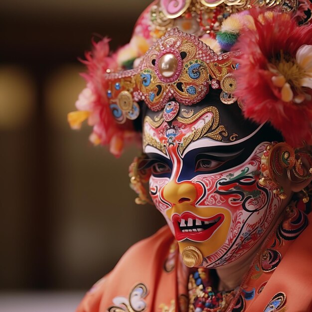 illustratie van levendige kleuren van een traditionele Japanse maskerperforma