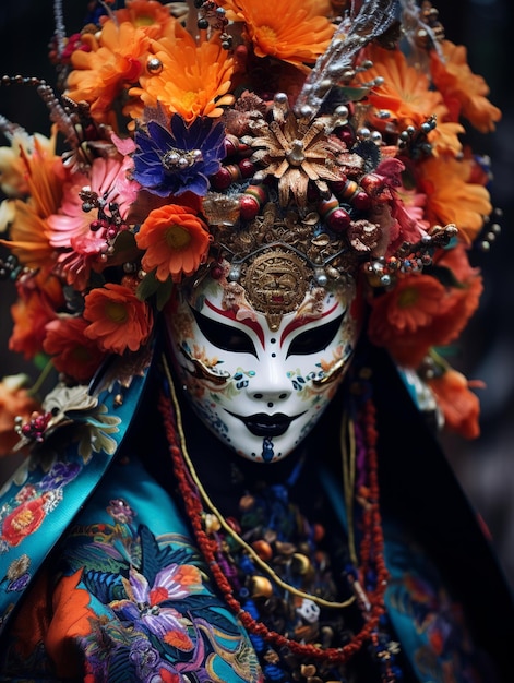 illustratie van levendige kleuren van een traditionele Japanse maskerperforma