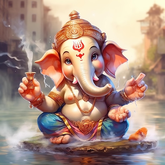 Illustratie van Lord Ganesha voor Ganesh Chaturthi met achtergrond Ai gegenereerd