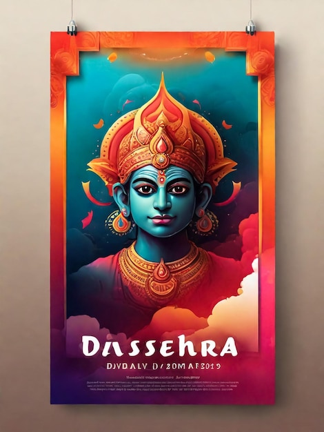 illustratie van Lord Rama die Ravana doodt in Navratri festival van India poster voor Happy Dussehra