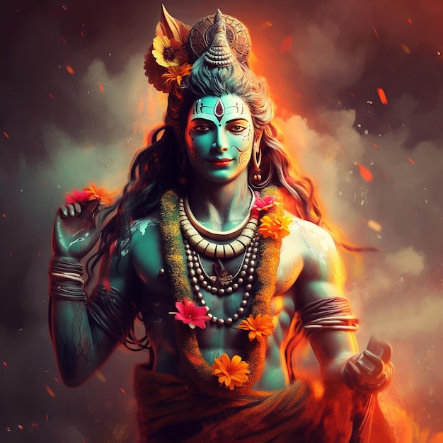 Foto illustratie van lord shiva met kleurrijke achtergrond
