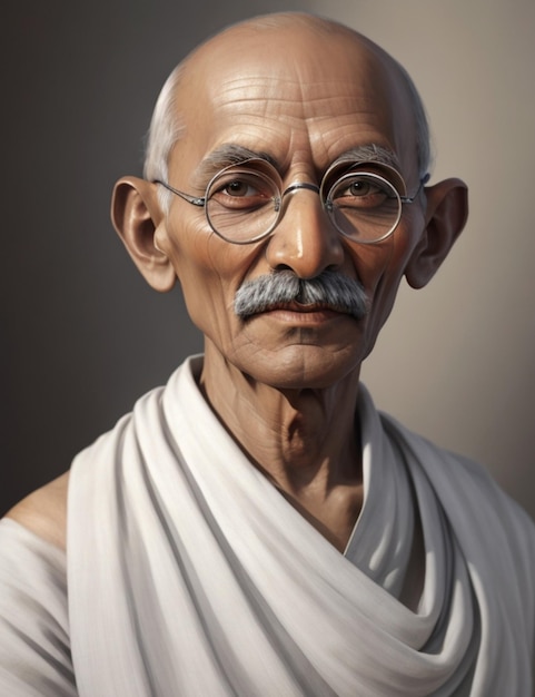 illustratie van Mahatma Gandhi glimlachend fotorealisme