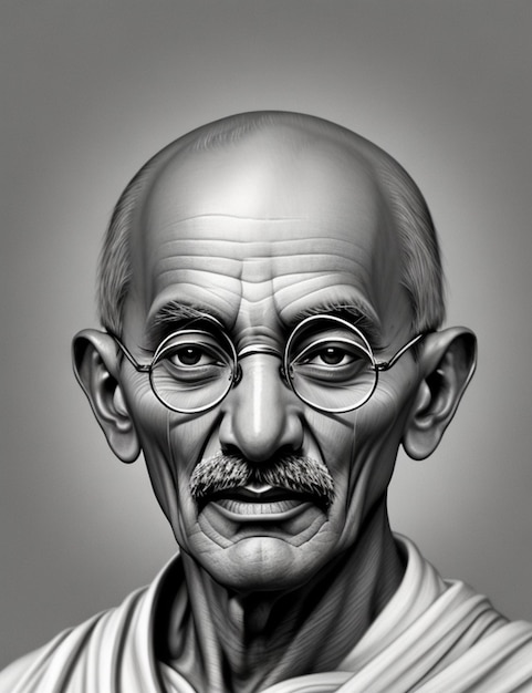 illustratie van Mahatma Gandhi glimlachend fotorealisme