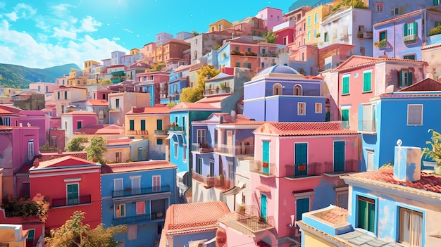 Illustratie van Mediterraan dorp Generatieve AI