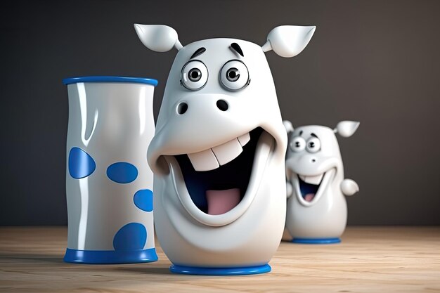 Illustratie van melk in de vorm van een vrolijke witte koe Generatieve AI