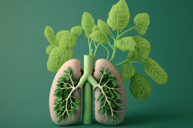 Illustratie van menselijke long- en plantgezondheid en milieuzorgconcept Generatieve AI