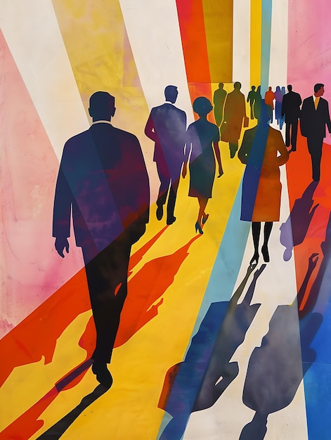 Illustratie van mensen die lopen trots kleuren regenboog poster achtergrond behang ontwerp lopen