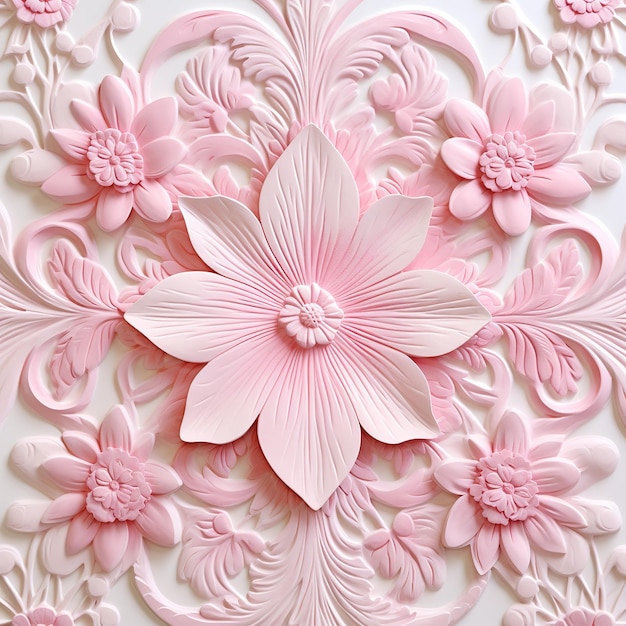 Foto illustratie van mooie symmetrische vintage damas demask bloemblaadje roze flor