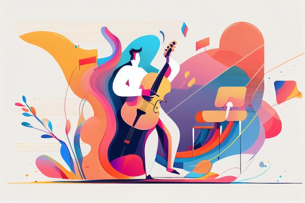 Illustratie van muzikant die gitaar speelt en zingt op het podium Gemaakt met generatieve AI-technologie