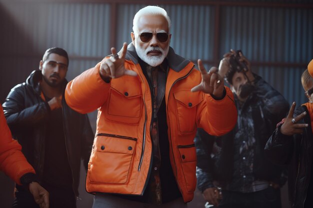 illustratie van Narendra Modi in een Balenciaga pufferjacket in, Generative ai