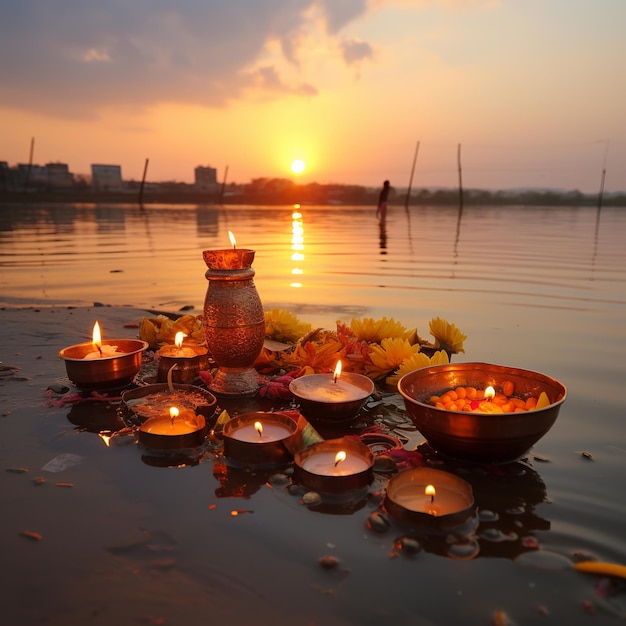 illustratie van offers aan God tijdens het Chhath Puja-festival