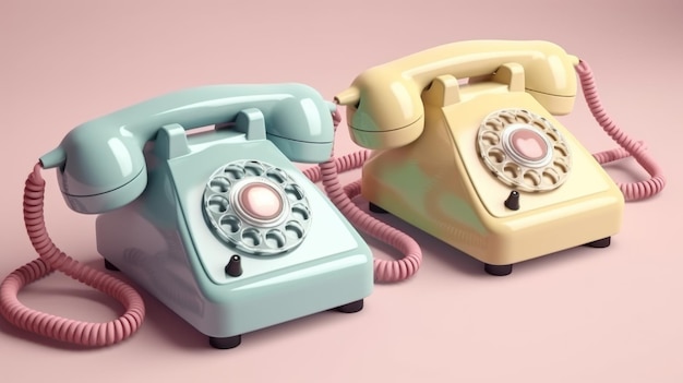 Illustratie van ouderwetse pastelkleurige stationaire telefoon