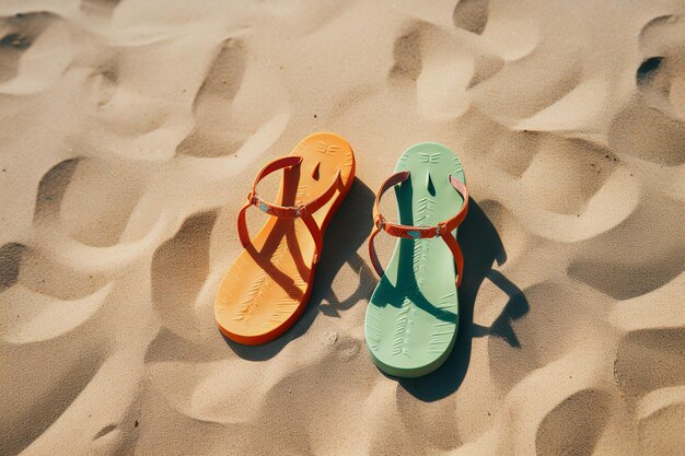 illustratie van realistische foto van zomer sandalen op het strand zand