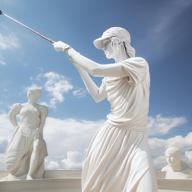 illustratie van reimagine een wit klassiek Grieks standbeeld spelen gol