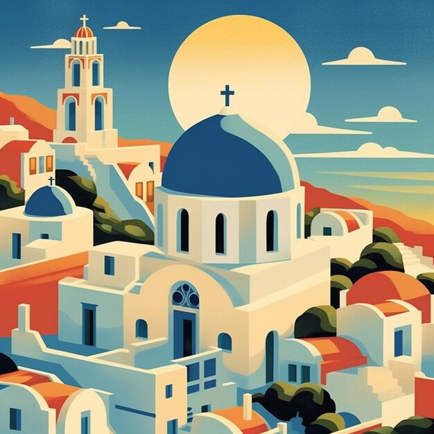 Illustratie van Santorini Griekenland eiland Cycladen eiland