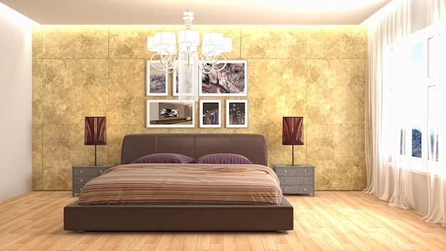 Illustratie van slaapkamerbinnenland. 3D render