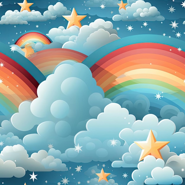 Illustratie van sterren, wolken en een regenboog met tegels