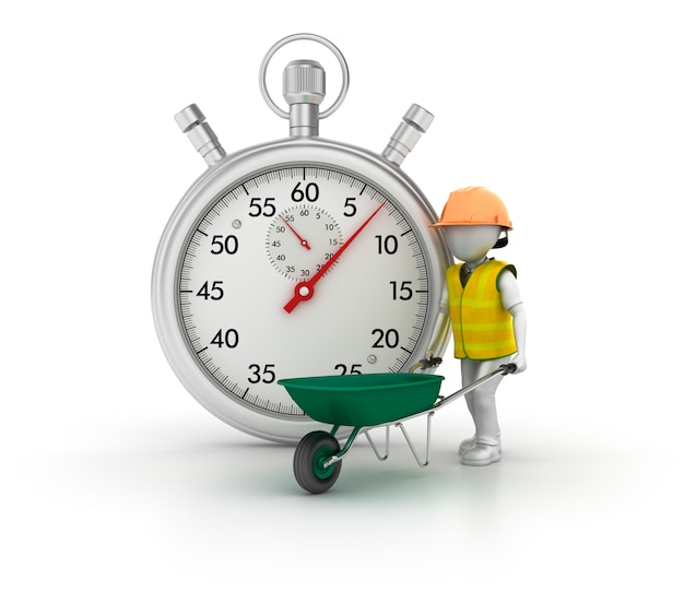 Illustratie van Stopwatch met stripfiguur werknemer weergeven