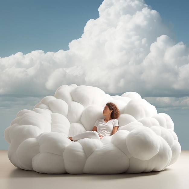 Foto illustratie van the dreamy cloud sofa genre surrealistisch interieurontwerp