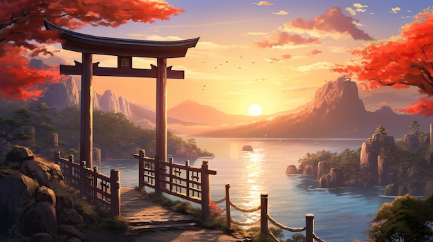 Illustratie van toriipoort met anime-stijl