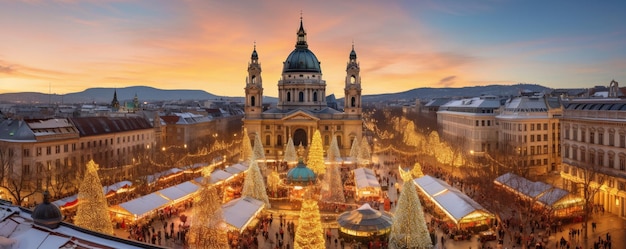 illustratie van Traditionele kerstmarkt in Europa stad Boedapest Generative ai