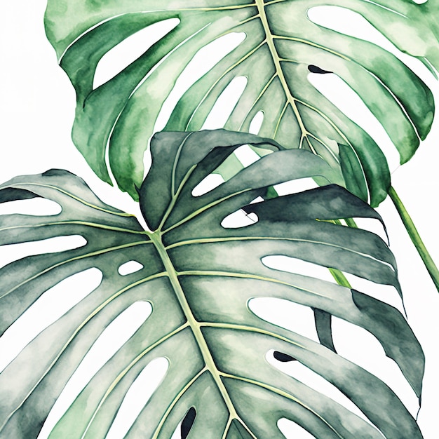 illustratie van tropische bladeren en Monstera op een witte achtergrond Generatieve AI