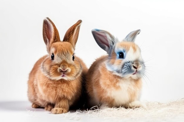 Illustratie van twee schattige konijnen die samen in een grasveld zitten, gemaakt met generatieve AI-technologie