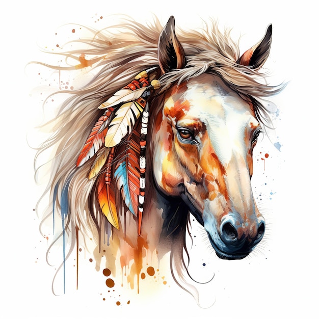 illustratie van Vector een tekening van een paard met veren op zijn hoofd