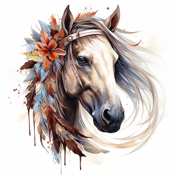 illustratie van Vector een tekening van een paard met veren op zijn hoofd