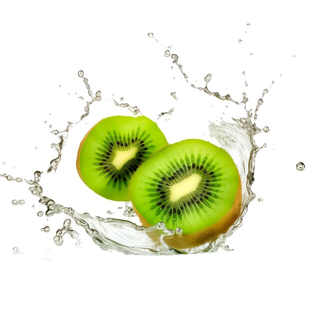illustratie van verse, sappige kiwi-vruchtensappen spatten geïsoleerd op een witte achtergrond
