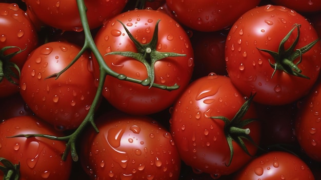 Illustratie van verse tomaten met waterdruppels erop