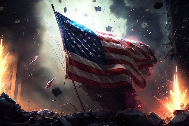Illustratie van vlag usa op vuurwerkachtergrond in wolken voor het symbool van de onafhankelijkheidsdag van amerika