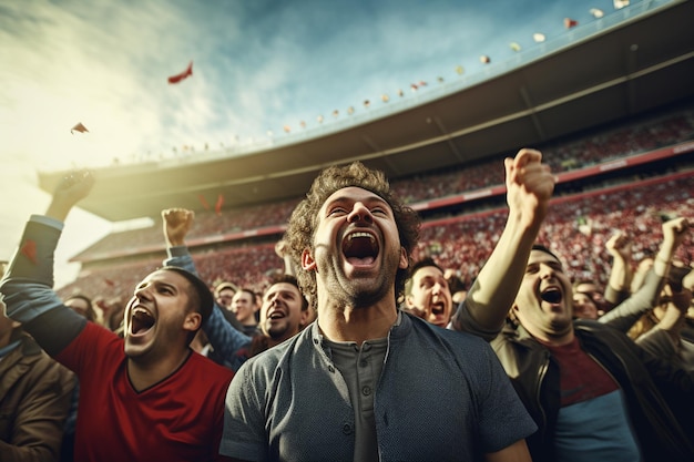 illustratie van voetbalfans juichen voor sport met plezier in het stadion