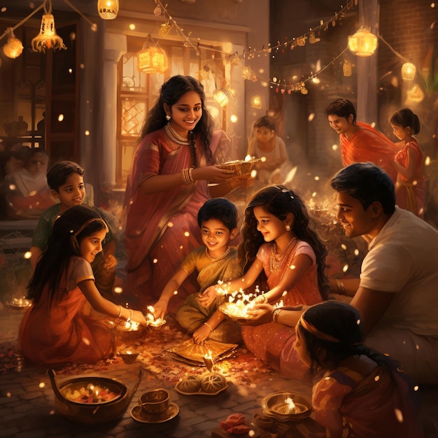 illustratie van vrolijke voorstellingen van Diwali-vieringen
