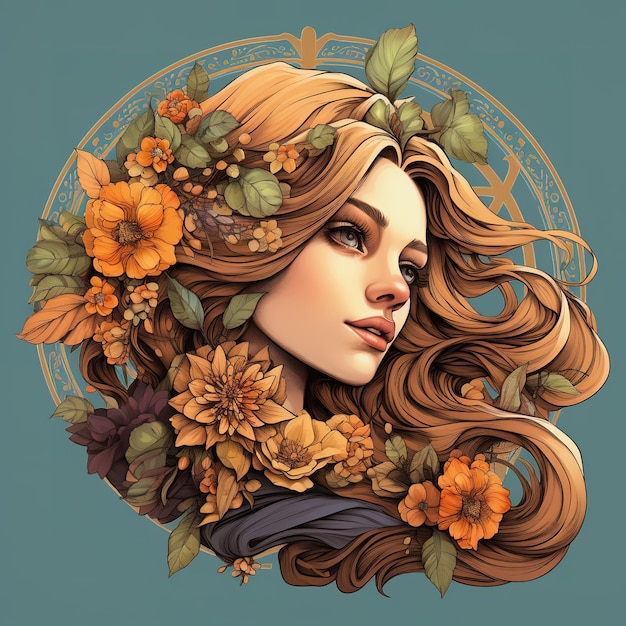 illustratie van vrouwen met bloemen en bladeren ornament met art nouveau stijl ai gegenereerd