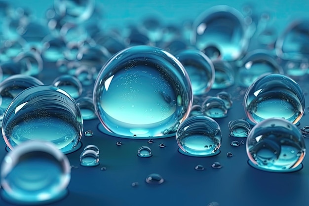 Illustratie van waterdruppeltjes op een blauwe achtergrond Generatieve AI