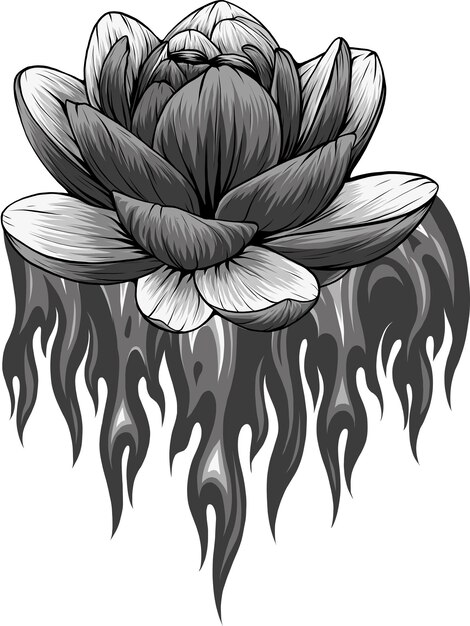 illustratie van waterlily met vlammen