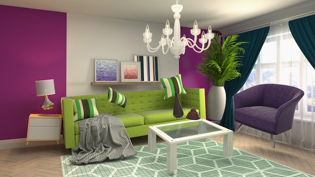 Illustratie van Zero Gravity Sofa zwevend in de woonkamer