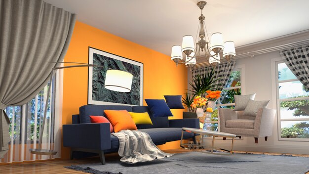 Illustratie van Zero Gravity Sofa zwevend in de woonkamer