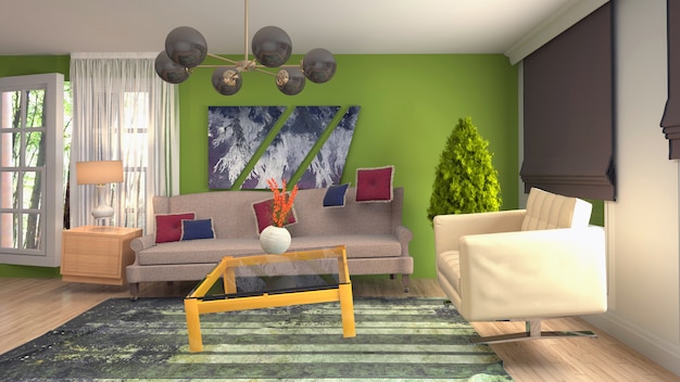 Illustratie van Zero Gravity Sofa zwevend in de woonkamer