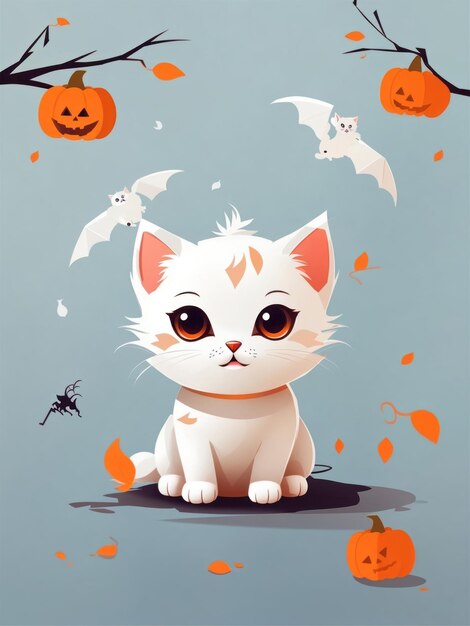 illustratie vector Halloween schattig minimalistische kunst witte achtergrond schattig klein kattenkarakter