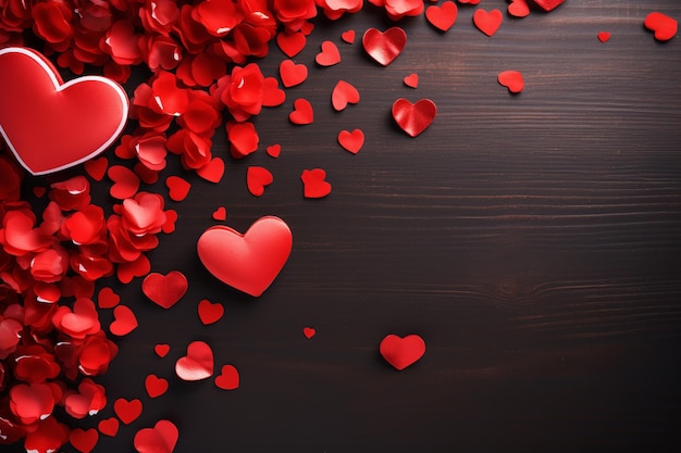Illustratie voor achtergrond van harten met ornament van krullen in rode kleuren