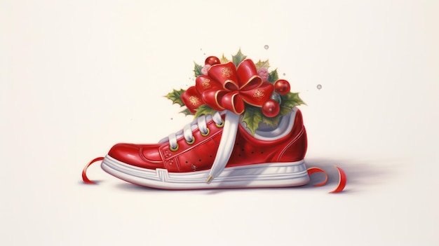 Illustratie voor Santas schoen op witte achtergrond generatieve Ai