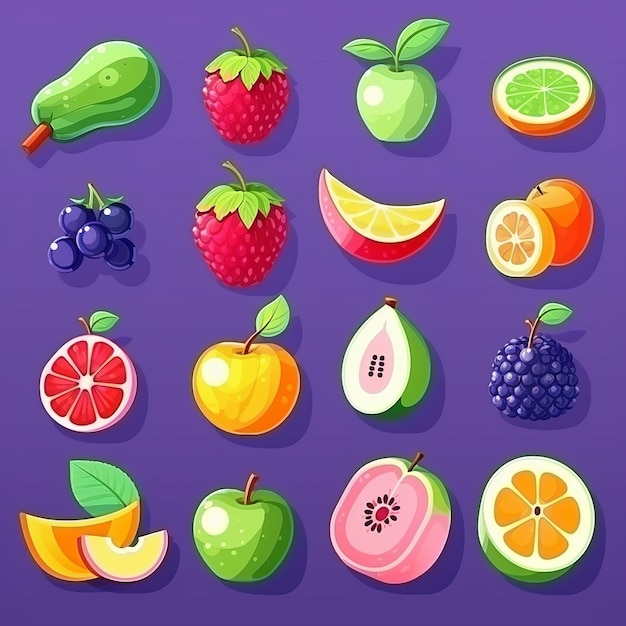 Foto illustratie voor schattige platte fruitpictogrammen instellen sticker isometrische generatieve ai