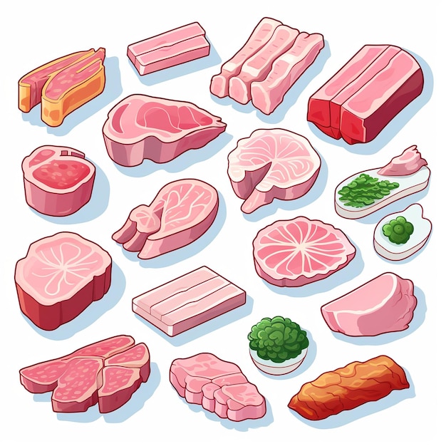 Foto illustratie voor schattige platte ham iconen set isometrische sticker